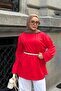 Women's Stitching Detailed Basic Sweatshirt Red - 4