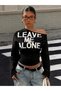 Women's Leave Me Alone Printed Boat Neck Slim Waist Long Sleeve T-Shirt - 2