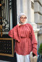 Women's Layered Sleeves, Ruffle Detail on the Front, Tie Waist Tunic, Tile Pattern - 2