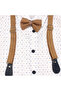 Boy's White Coffee Thin Leaf Patterned Shirt with Bow Tie and Short Sleeves 3-Piece Set - 3
