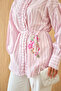 Women's Floral Bead Embroidered Striped Shirt Pink - 6