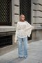 Women's Layered Sleeves, Ruffle Detail on the Front, Tie Waist Tunic, Cream - 3