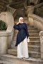 Women's Piping Detail Garnished Trousers Set Navy Blue