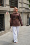 Women's Stitching Detailed Basic Sweatshirt Bitter Brown - 3