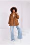 Women's Oversize Short Cashmere Coat with Buttons, Stand Collar and Pockets - 2