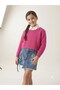 Girl's Crew Neck Knitwear Sweater White Shirt Pocket Denim Skirt Triple Set - 3