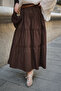Women's Front Gathered Detail Elastic Waist Skirt Brown - 4