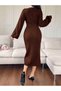 Choker Collar Hair Braid Patterned Balloon Sleeve Women's Knitwear Dress - 2