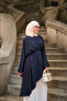 Women's Piping Detail Garnished Trousers Set Navy Blue - 4