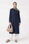 Trendy Mesh Detailed Slit Detailed Hidden Button Linen Fabric Full Fit Long Tunic