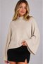 Women's Beige Spanish Bat Sleeve Knitwear Sweater Without Pockets Short Length Rib Cuff Plain Color - 5