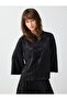 Black Judge Collar Shiny Jacquard Patterned Shirt - 4