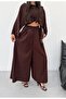 Women's Brown Wide Leg Pants with Elastic Waist Frv0227