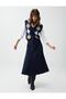 Navy Blue Zippered Waist A-Line Cotton Tencel Midi Skirt - 2