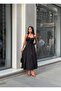 Women's Black Buttoned Halter Neck Poplin Maxi Dress Yel221731 - 6