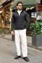 Anthracite Double Zipper Slim Fit Striped Men's Knitwear Cardigan E7522 - 3
