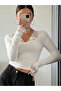Women's Long Sleeve Comfortable Bodysuit with Lace Collar and Bow - 2