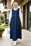 Women's Buttoned Pocketed Jeans Navy Blue Gilet