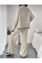Stripe Detailed Women's Knitwear Set Crew Neck Sweater and Pants - 5