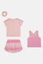 Kids Girl 3 Pieces Graphic Print Short Sleeve Swim Top And Short Set With Hair Band, Multicolor - 3