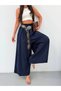 Women's Navy Blue Wide Leg Pants with Elastic Waist Frv0227 - 5