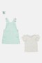 Toddlers Girl 3 Pieces Embroidered Dress And Top With Hair Clip Set, Multicolor - 4