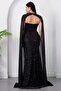 Strapless Neckline Beaded Shawl Detail Dress Etk503 - 8