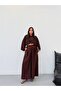 Women's Brown Wide Leg Pants with Elastic Waist Frv0227 - 6