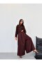 Women's Brown Wide Leg Pants with Elastic Waist Frv0227 - 5