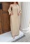 Women's Beige Crop Shirt and Maxi Dress Two-Piece Set Nh26419