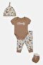 Toddlers Boy 4 Pcs Embroidered Bodysuit And Pants With Beanie And Socks Set, Multicolor - 4