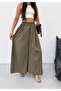 Women's Khaki Wide Leg Pants with Elastic Waist Frv0227 - 3