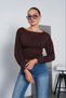 Women's Brown Boat Neck Blouse with Waist Tie Pc7003 - 5