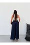 Women's Navy Blue Wide Leg Pants with Elastic Waist Frv0227 - 7