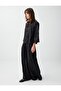 Black Shiny Jacquard Patterned Long Wide-Leg Trousers - 3