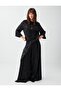 Black Shiny Jacquard Patterned Long Wide-Leg Trousers
