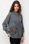 Women's Stand Collar Patterned Short Wool Coat Smoked - 6