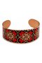 Burgundy Gold-Toned Pattern Wide Form Thick Copper Bracelet, Hand-Embroidered Adjustable Model - 3