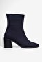 Women's Suede Boots Round Toe Zippered Thick Heeled Daily Ankle Boots Lara Navy Blue - 2