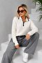 Women's Polo Collar Half-Zip Knit Sweater - 3