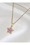 Women's Gold Color Star Necklace with Pink Stone Zircon Detail, Stylish and Minimalist - 3