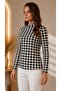 Women's Houndstooth Pattern Half Fisherman Long Sleeve Blouse - 3