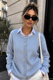 Women's Blue Soft Textured Buttoned Knitwear Cardigan - 4
