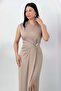 Oval Neckline Side Pleated Buckled Satin Dress K-251633 - 2