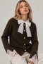 Women's Brown Lace Collar and Sleeve Detailed Heart Buttoned Knitwear Cardigan - 4