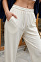 Women's Ecru Modal Draped Cut Soft Textured Sweatpants with Elastic Waist and Cuffs - 5