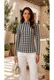 Women's Houndstooth Pattern Half Fisherman Long Sleeve Blouse - 4