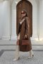 Women's Tan Brown Lined Belted Stylish Sleeve and Pocket Detailed Oversized Elegant Long Faux Leather Trench Coat - 7