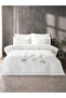 Avoria Embroidered Cotton Satin Double Duvet Cover Set - Cream - 2