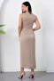 Oval Neckline Side Pleated Buckled Satin Dress K-251633 - 7